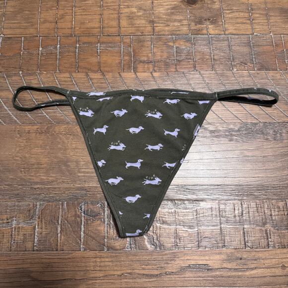 Victoria's Secret Cotton V-String Panty Casual New Olive Dog Print XXL NWT Green - Picture 6 of 6